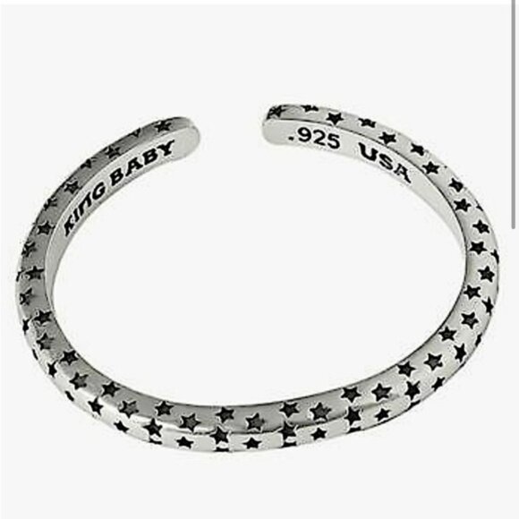 Star Sterling Silver Bangle Cuff Bracelet - Picture 1 of 8